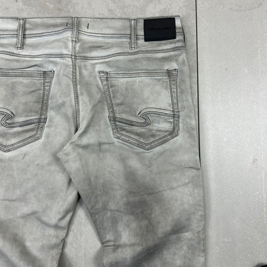 Vintage Embroidered Grey Hip Hop Baggy Jeans - 38