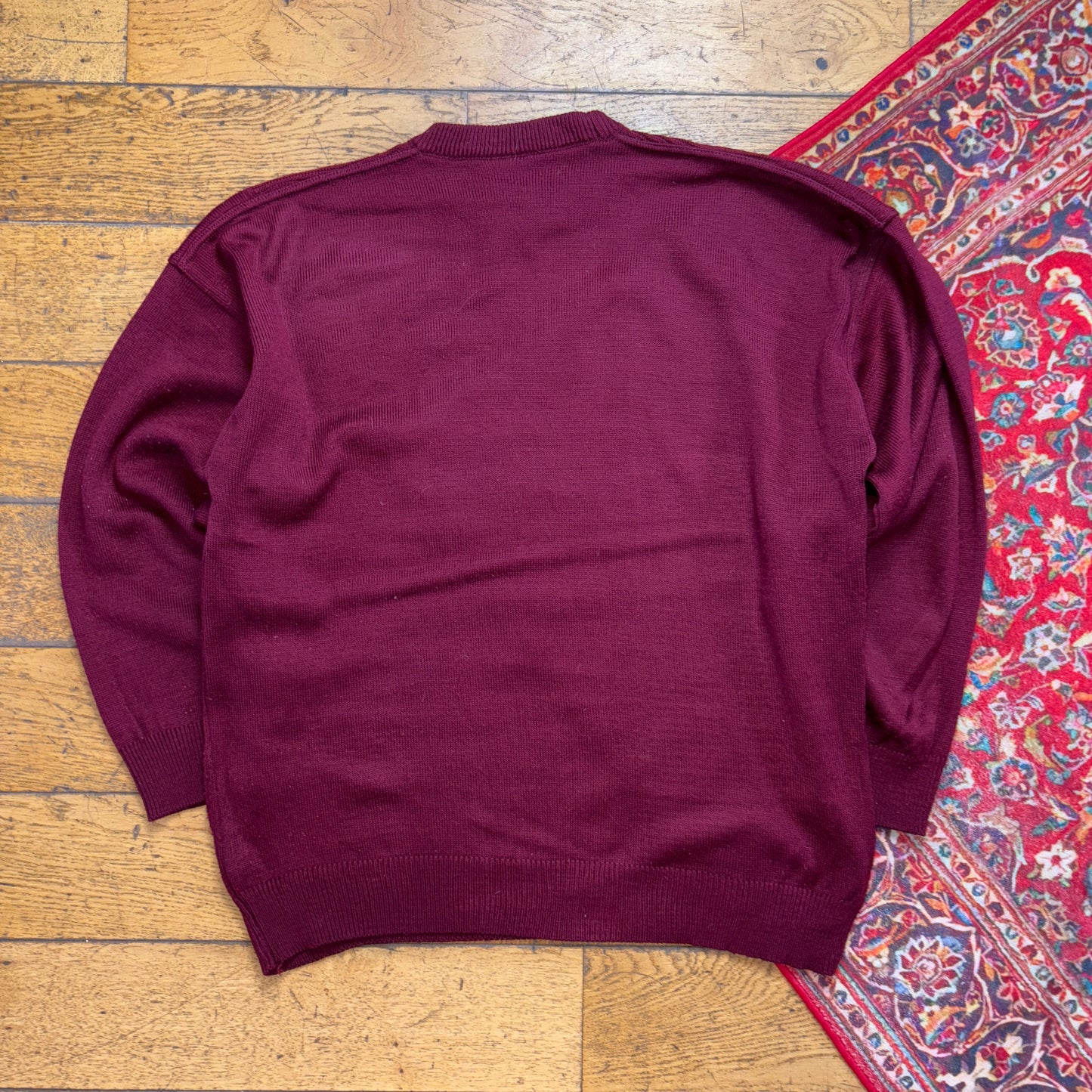 Vintage Chemise Lacoste Burgundy Red Cable Knit Jumper - XL