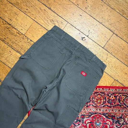 Vintage Dickies Workwear Carpenter Grey Green Baggy Trousers - 36R
