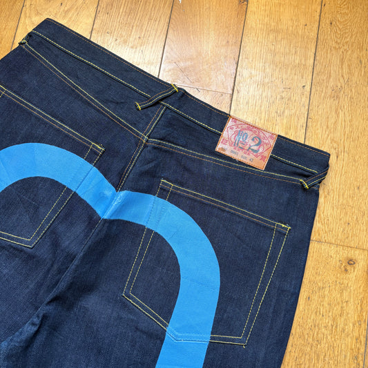 Vintage Evisu Japanese Hip Hop Baggy Blue Shorts Jorts - 42