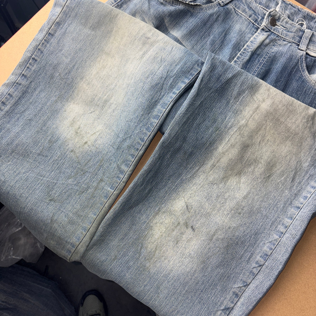 Embroidered Blue Crucifix Japanese Denim Hip Hop Y2K Baggy Jeans - 34S
