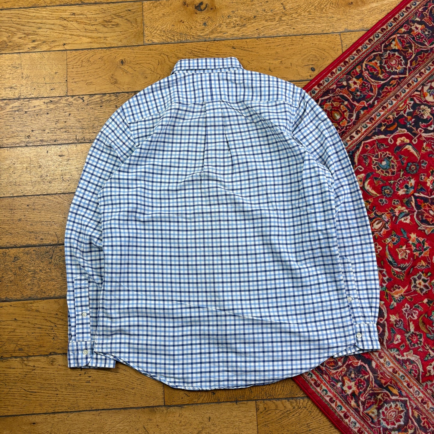 Vintage Ralph Lauren White Blue Check Embroidered Shirt - M