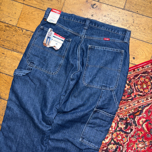 Vintage Wrangler Blue Fleece Lined Carpenter Workwear Baggy Trousers -34S
