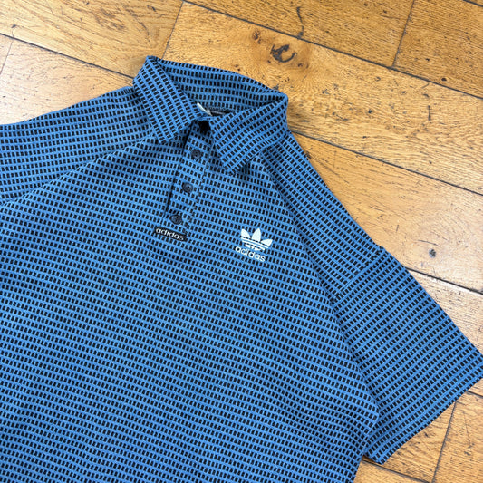 Vintage Adidas Embroidered Blue Pattern Polo T-Shirt - XXL