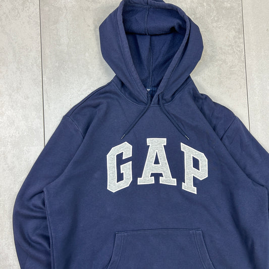 Vintage 00s Gap Spellout Navy Embroidered Hoodie Sweatshirt - XL