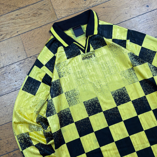 Vintage Yellow Long Sleeve Football Wavy Polo Rugby T-Shirt - L