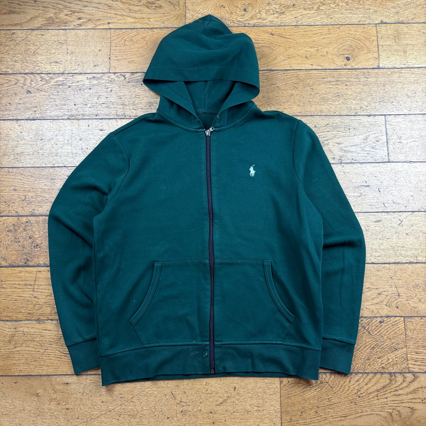 Vintage Ralph Lauren Green Zip Embroidered Hoodie Sweatshirt - L
