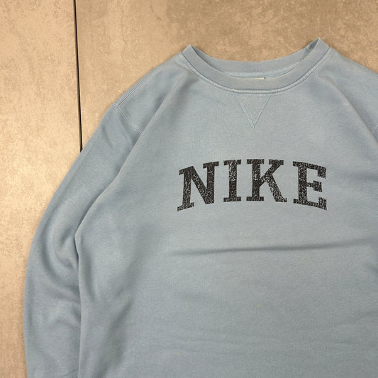 Vintage 00s Nike Silver Tag Spellout Baby Blue Sweatshirt - L