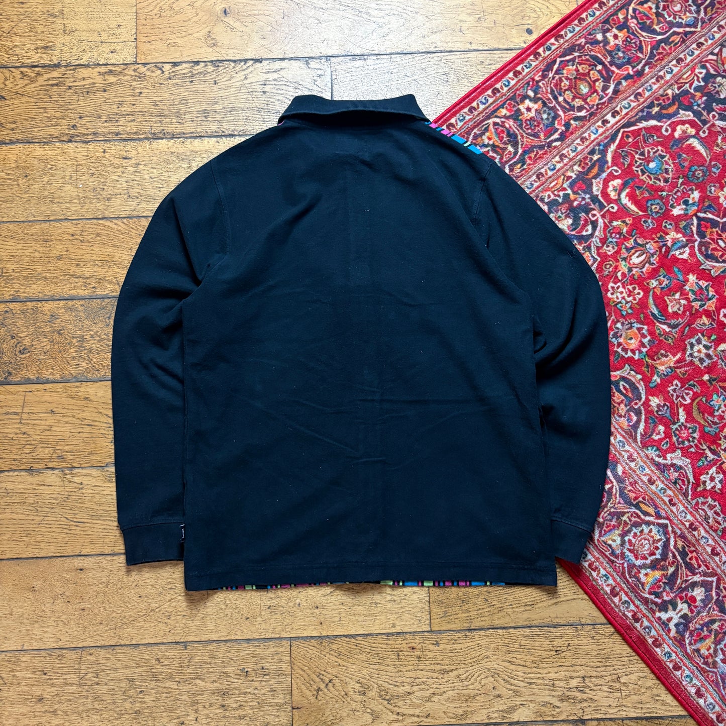 Vintage Stussy Black Stripe Zip Polo Rugby Shirt - M
