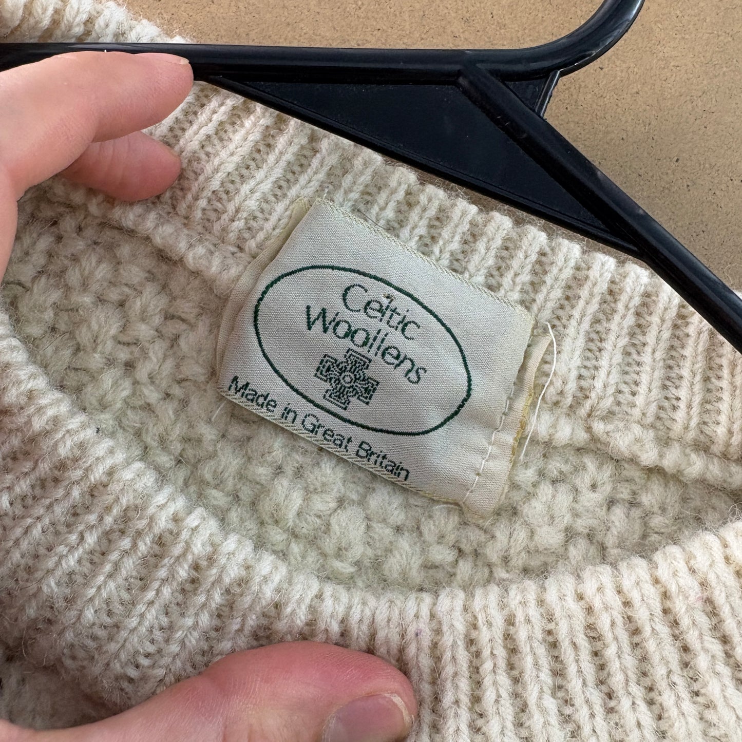 Vintage Celtic Woollens Wool Cream Cable Boxy Chunky Knit Jumper - S