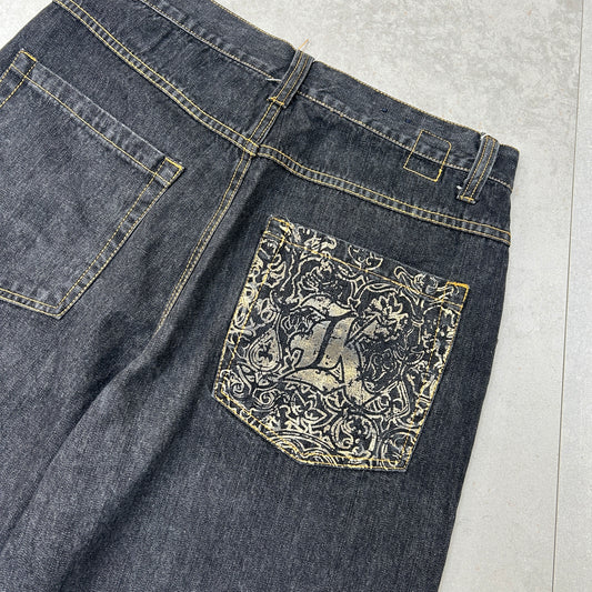 Vintage Karl Kani Hip Hop Baggy Black Shorts Jorts - 33