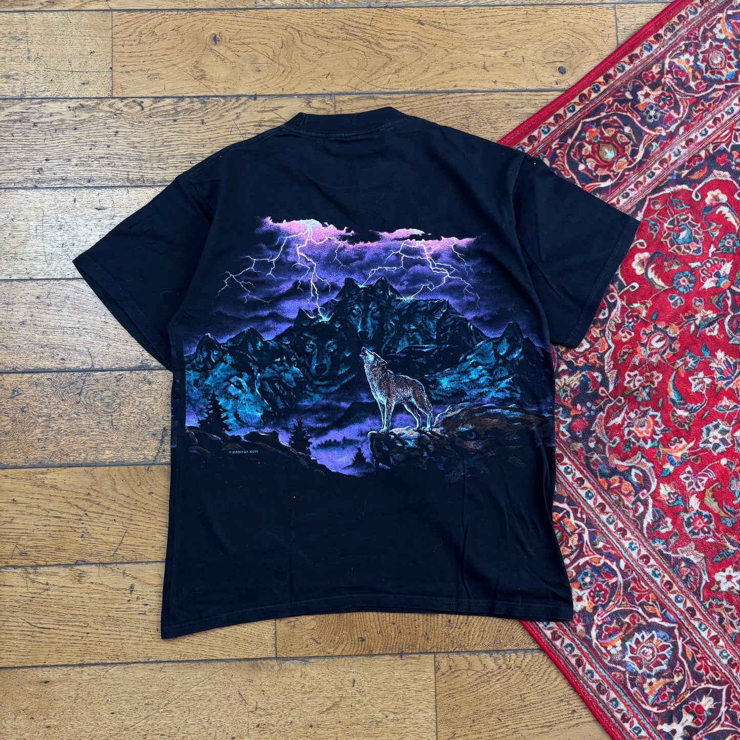 Vintage 90s Habitat Wolf Black Single Stitch Graphic T-Shirt - S