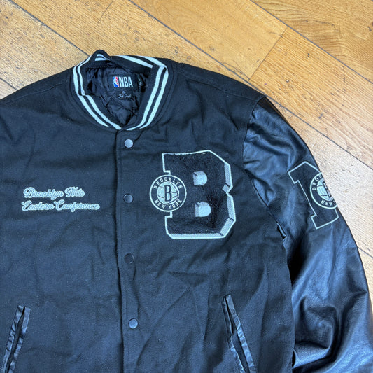Vintage NBA Brooklyn Nets Leather Varsity Black Jacket - L