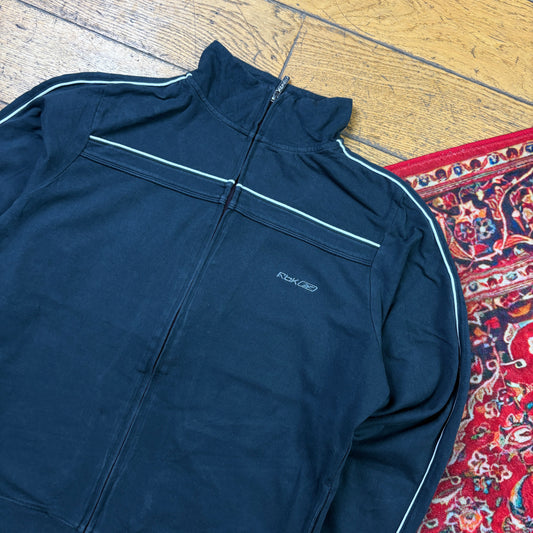 Vintage Reebok Black Womens Zip Embroidered Sweatshirt - Size 10/12