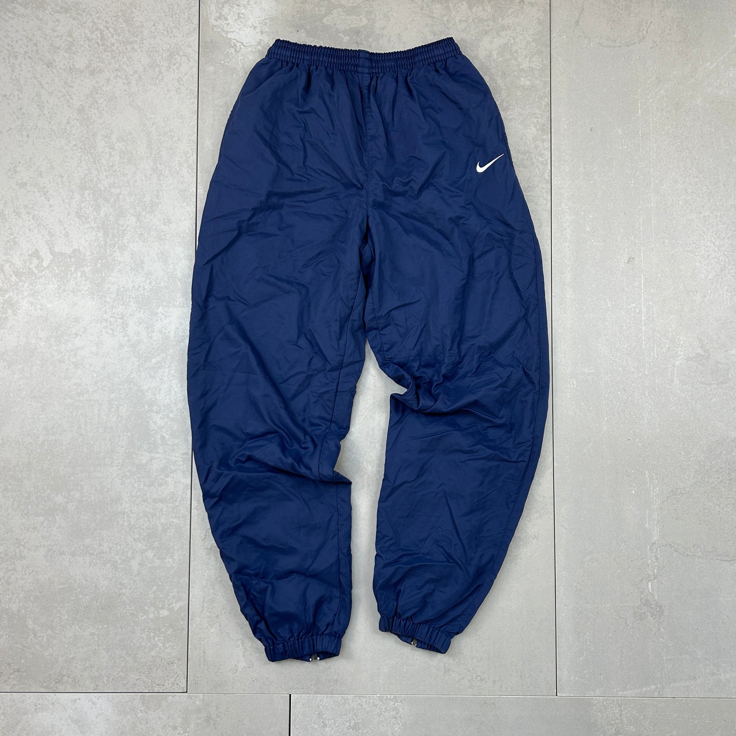 Vintage y2k Nike Baggy Cuffed Swoosh Navy Track Pants Tracksuit Bottoms - L