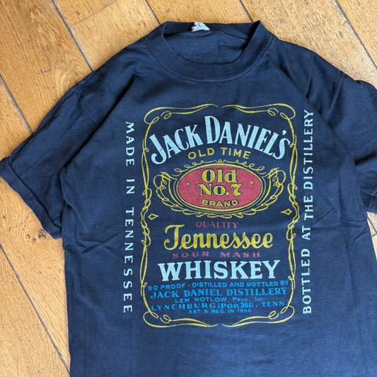 Vintage 90s Jack Daniels Whiskey Single Stitch Black Graphic T-Shirt - XS
