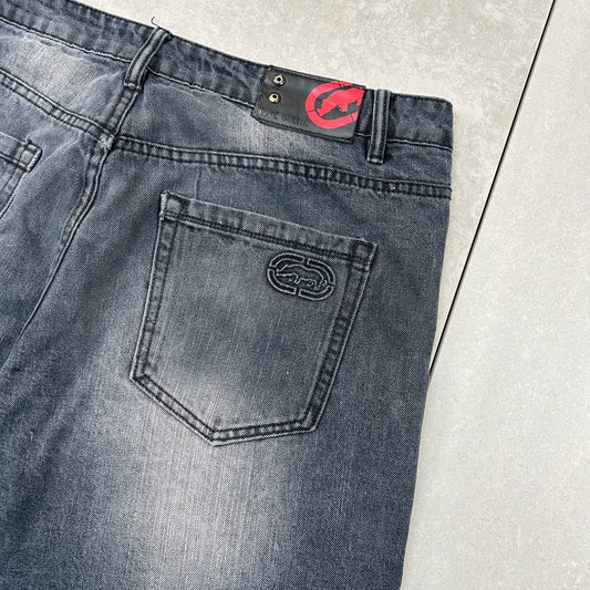 Vintage Ecko Unltd Embroidered Hip Hop Baggy Black Shorts Jorts - 36