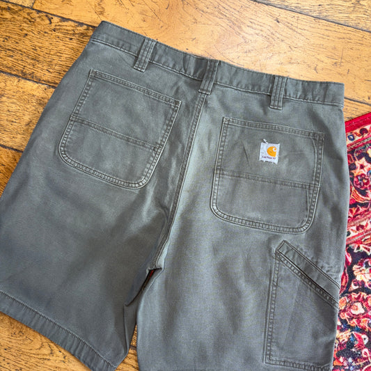 Vintage Carhartt Green Grey Workwear Baggy Carpenter Shorts - 34