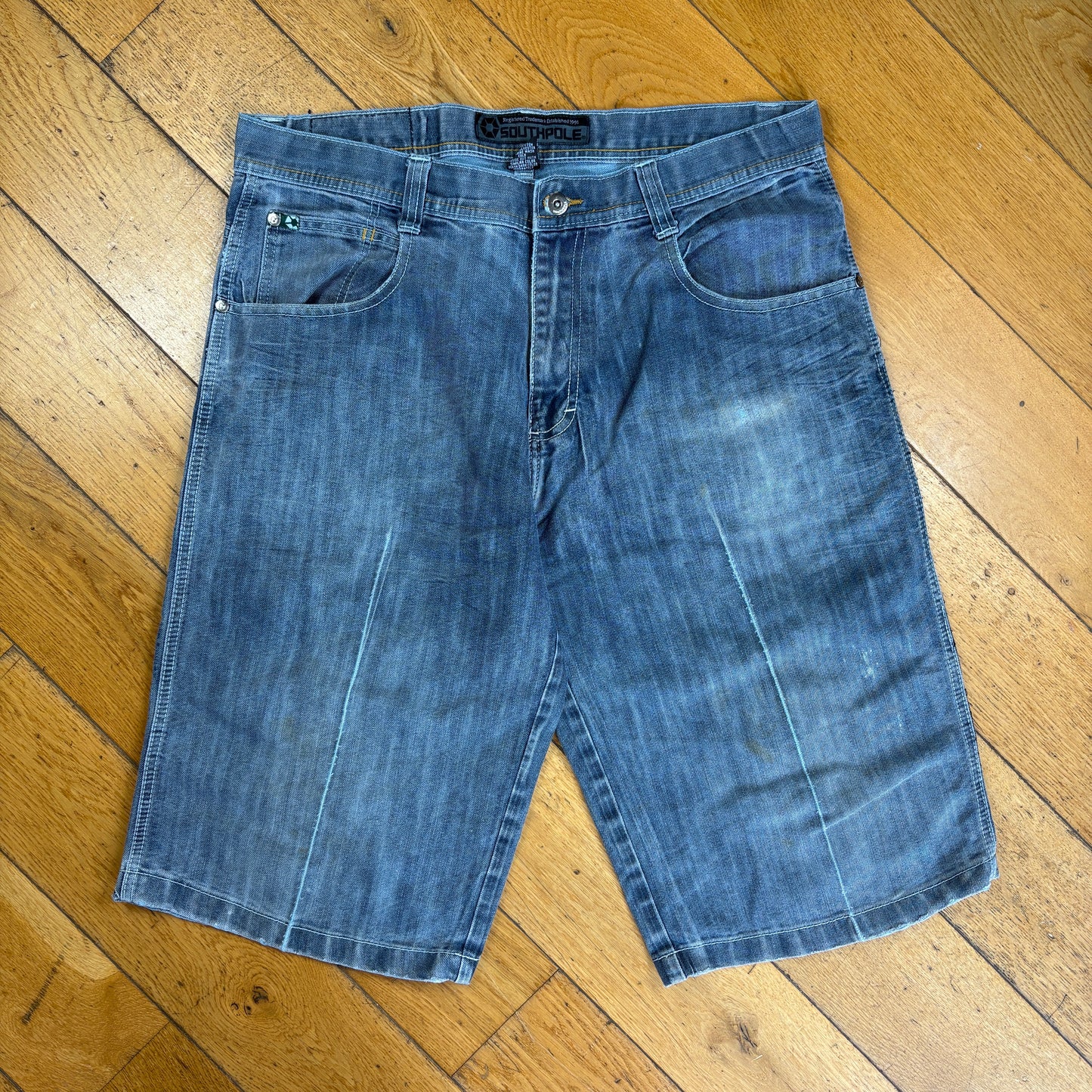 Vintage Southpole Embroidered Hip Hop Blue Baggy Shorts Jorts - 38