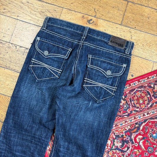 Vintage Express Navy Embroidered Y2K Hip Hop Baggy Jeans - 36