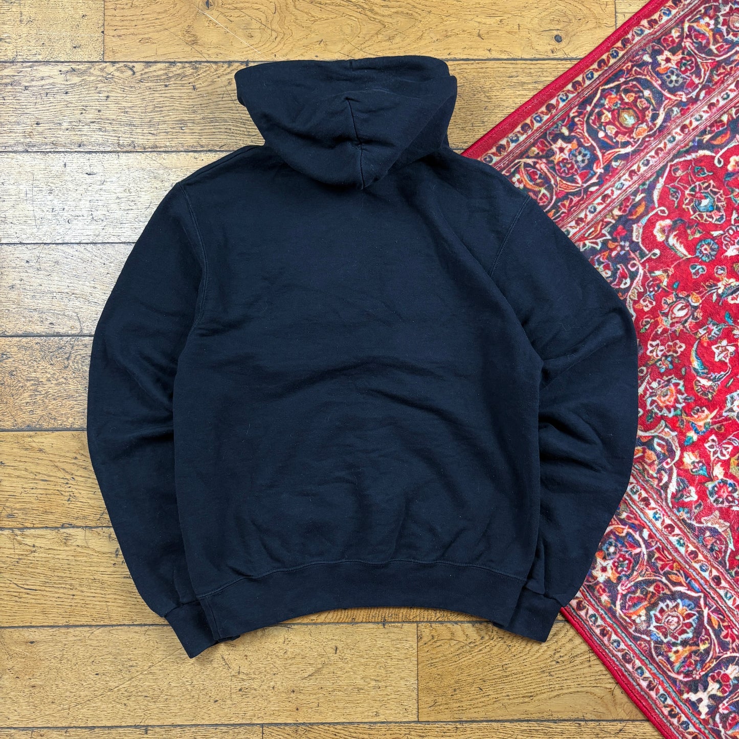 Vintage Champion Black USA College Embroidered Hoodie Sweatshirt - S