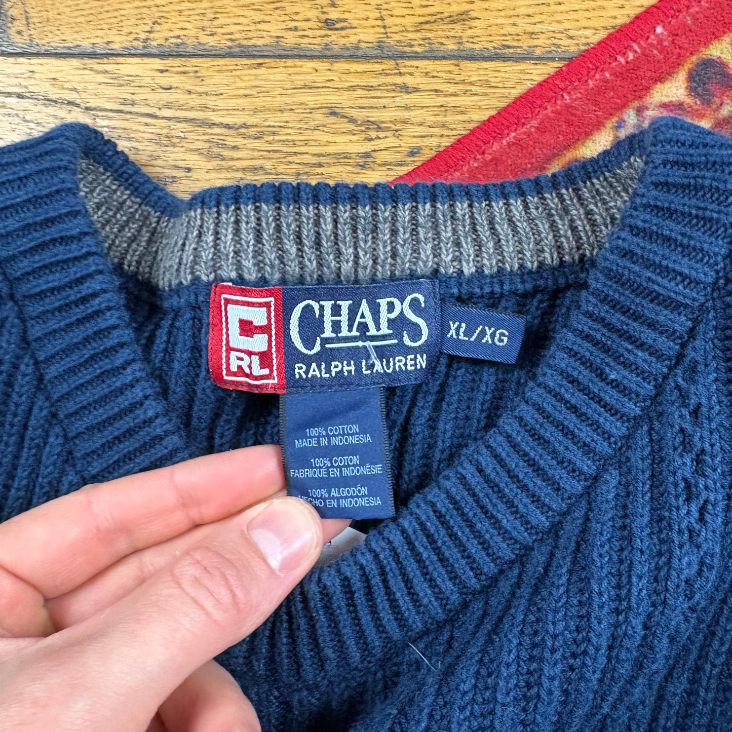 Vintage Chaps Ralph Lauren Navy Chunky Cable Knit Jumper - XL