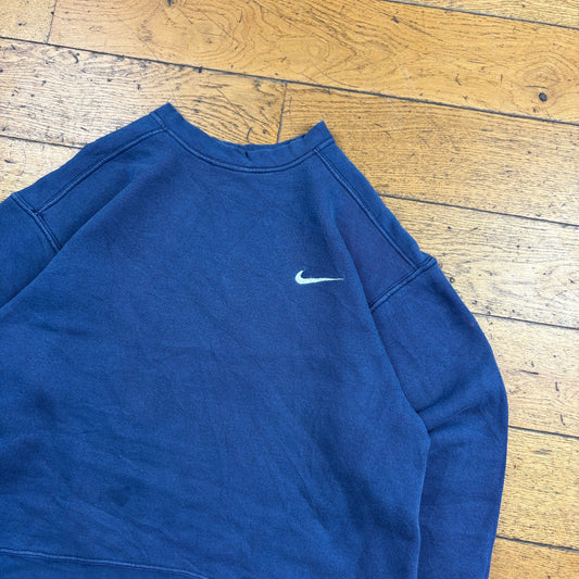 Vintage 90s Nike Womens Boxy Navy Embroidered Sweatshirt - Size 10