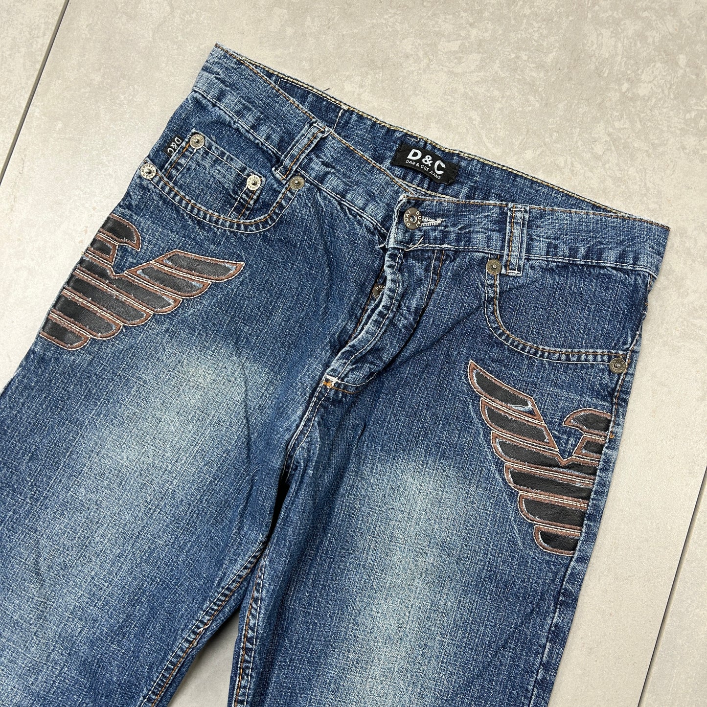 Vintage Embroidered Hip Hop Baggy Blue Jeans - 31