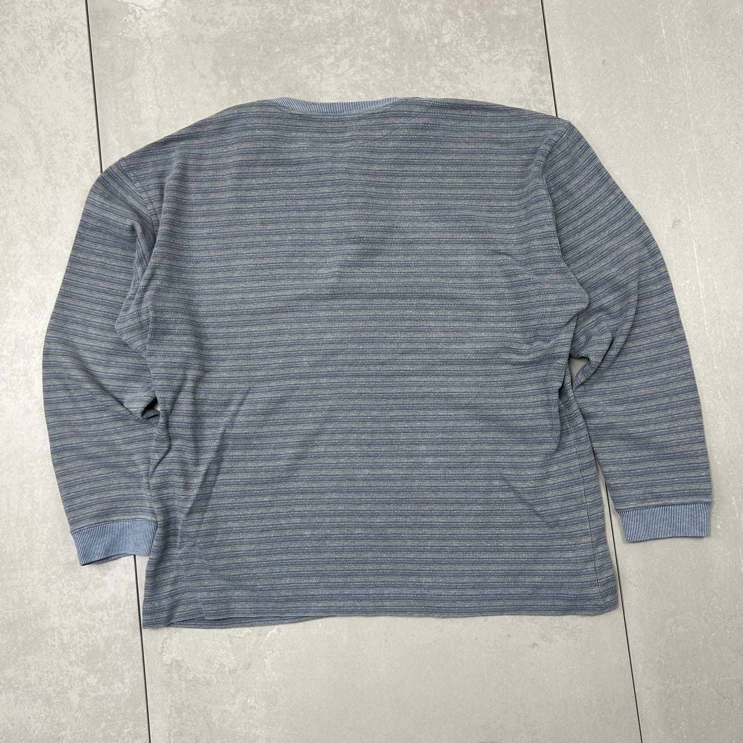 Vintage Missoni Italian Stripe Long Sleeve Blue Henley Boxy T-Shirt - XL