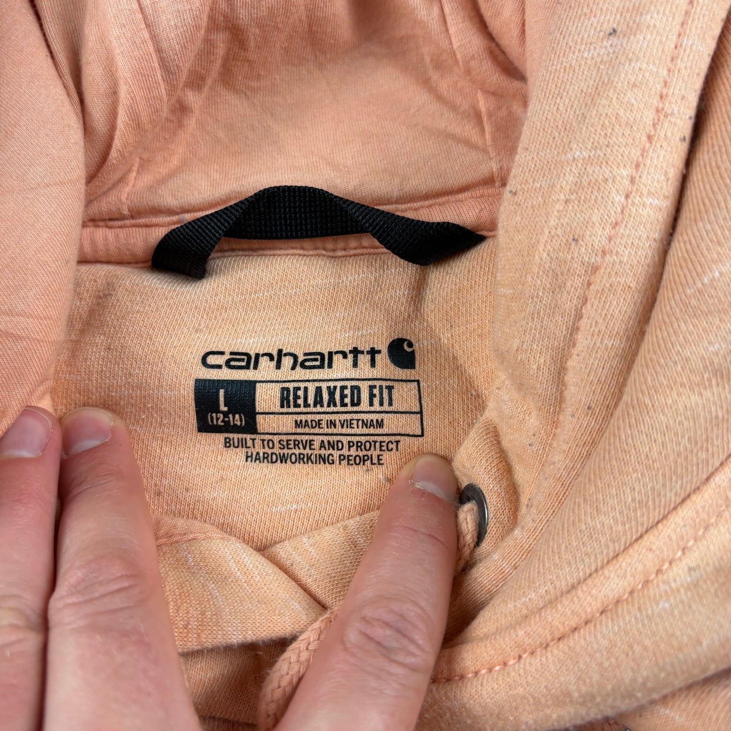 Vintage Carhartt Womens Pink Hoodie Sweatshirt - L