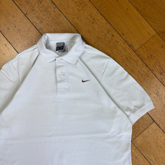Vintage Nike White Swoosh Embroidered Polo Shirt - M