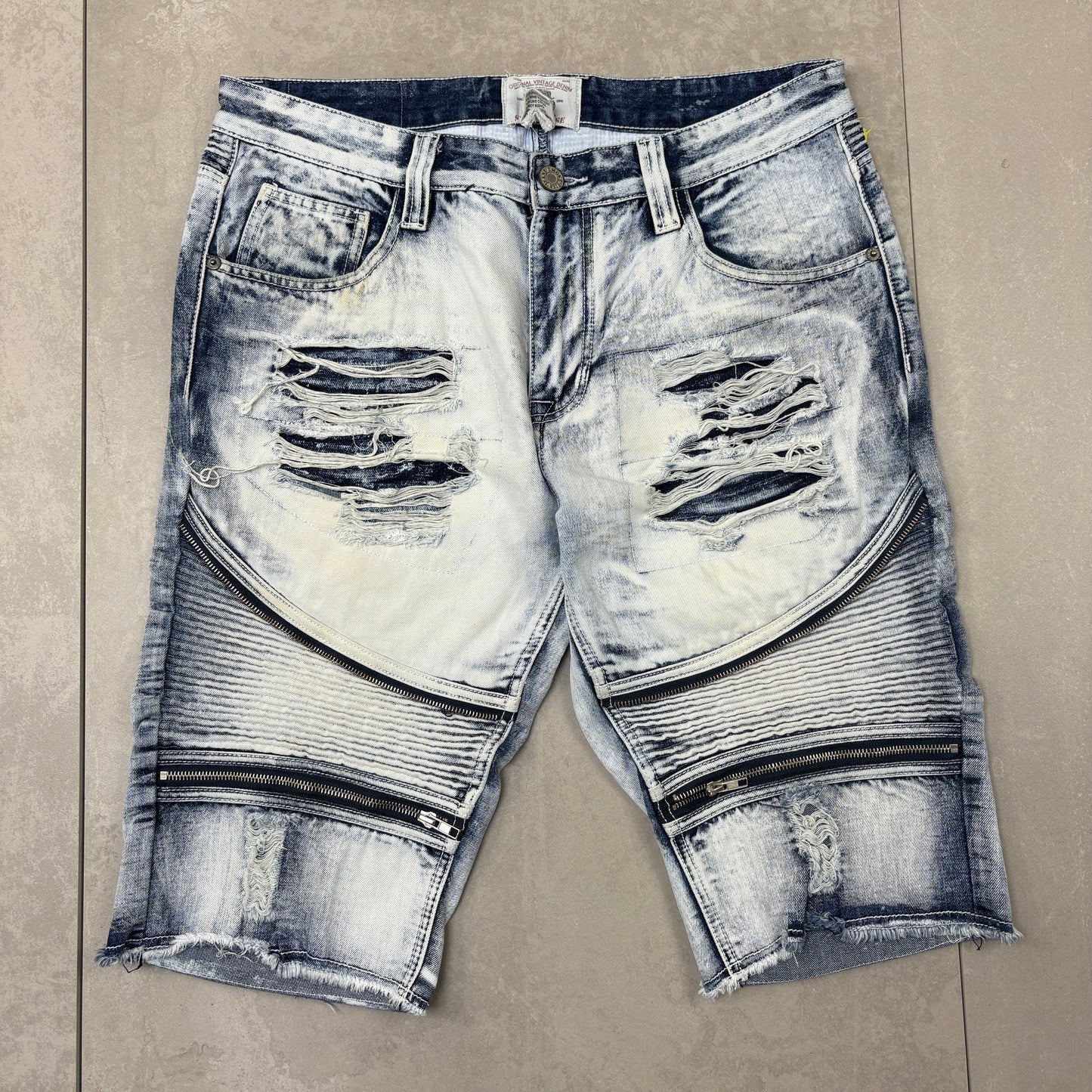 Vintage Acid Wash Blue Hip Hop Shorts Jorts - 36
