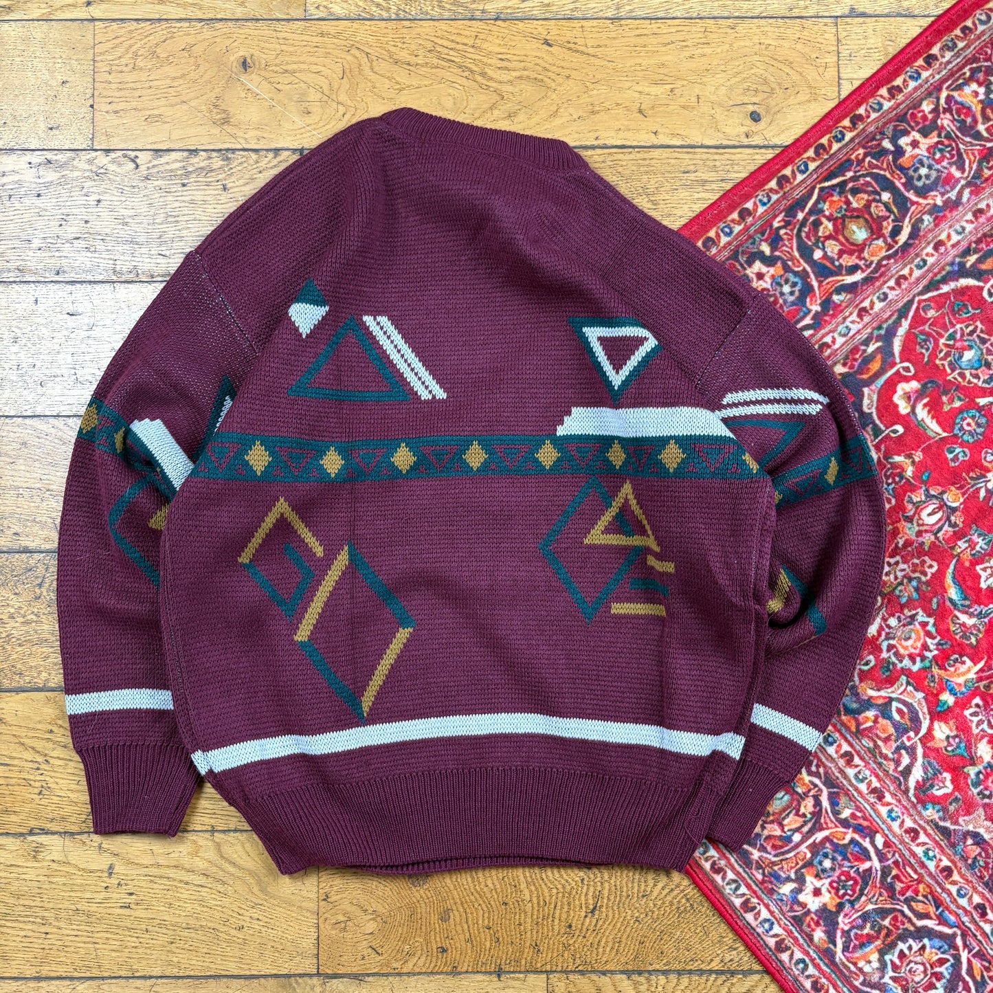 Vintage Burgundy Pattern Italian Knit Jumper - L