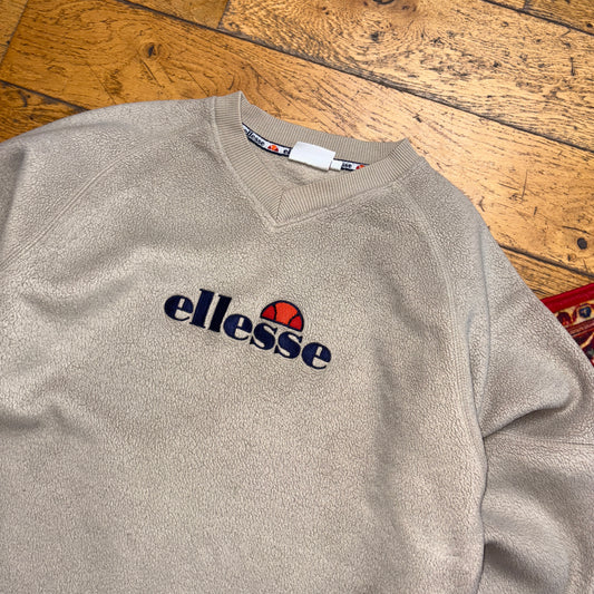 Vintage 90s Ellesse Green Khaki Fleece Embroidered Sweatshirt - M