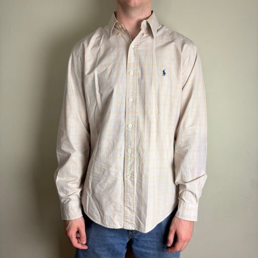 Vintage Ralph Lauren Cream Check Plaid Embroidered Shirt - L