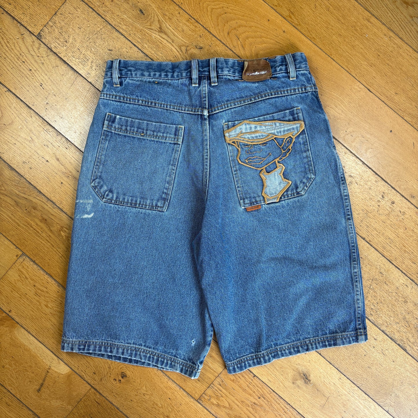Vintage Platinum Fubu Fat Albert Embroidered Hip Hop Blue Baggy Shorts Jorts -34