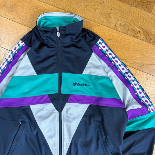 Vintage Lotto Navy Purple Tracksuit Track Shell Windbreaker Jacket - L
