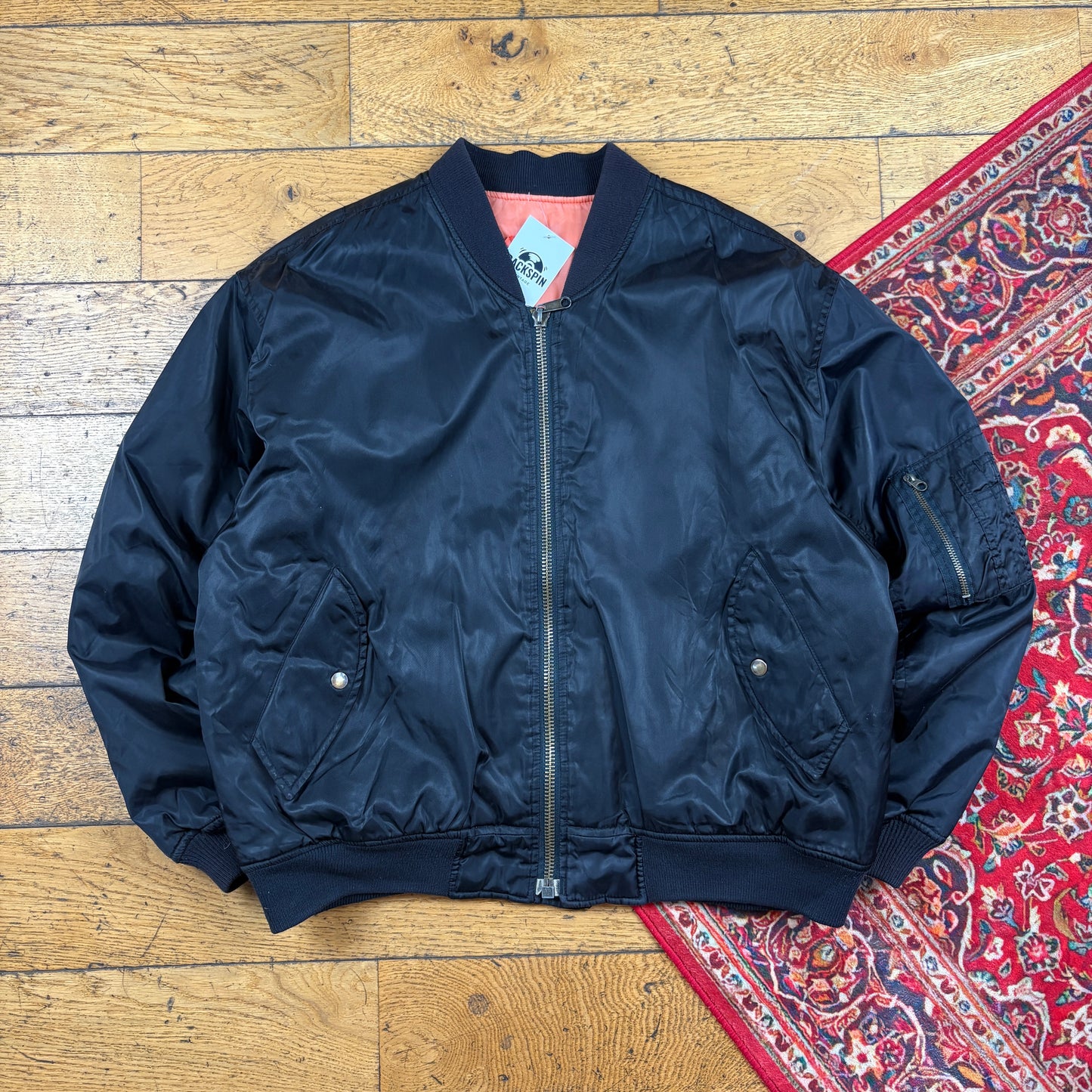 Vintage MA-1 Reversible Black Bomber Jacket - L