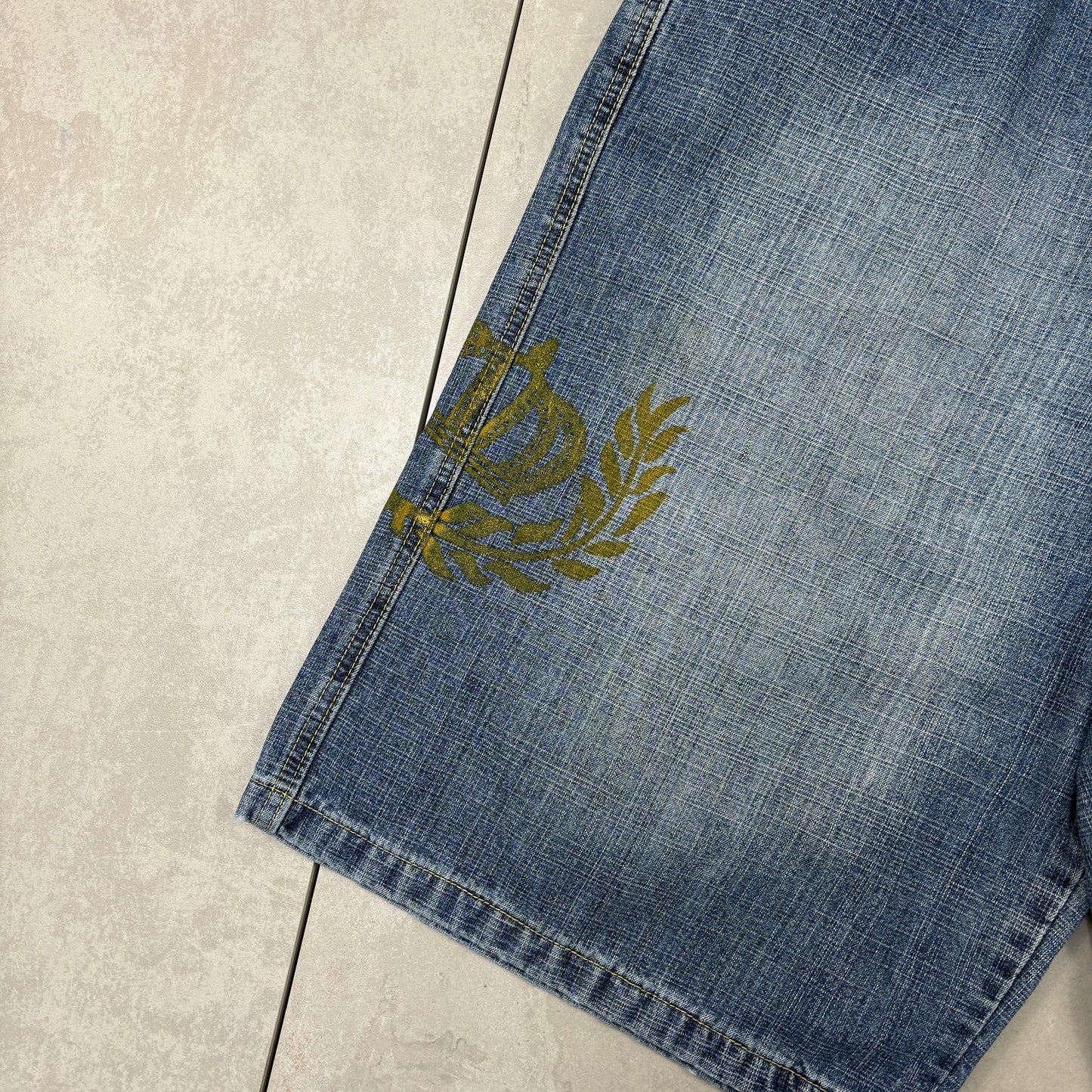 Vintage Old Skool Embroidered Blue Hip Hop Baggy Shorts Jorts - 40