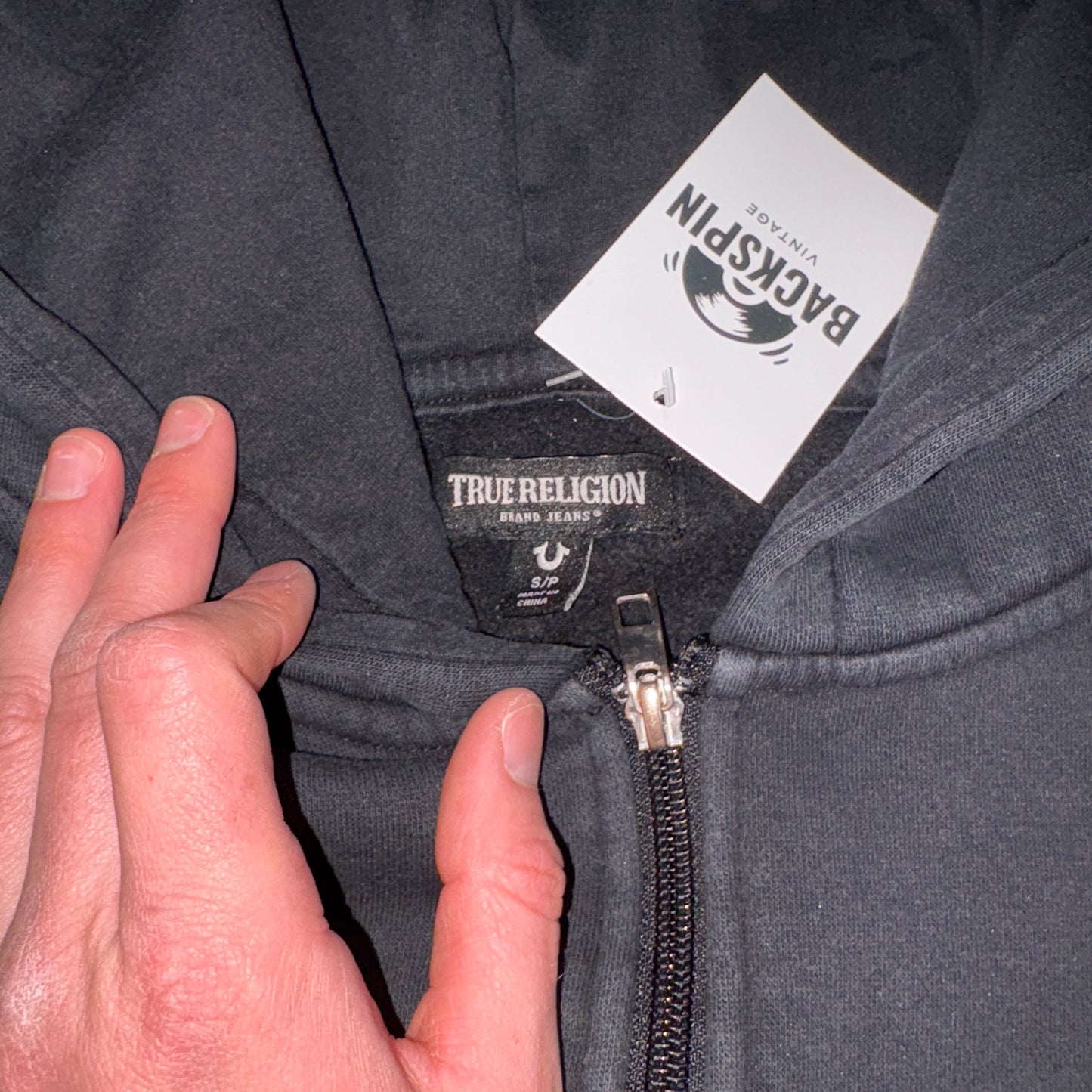 Vintage True Religion Black Zip Hoodie Sweatshirt - S