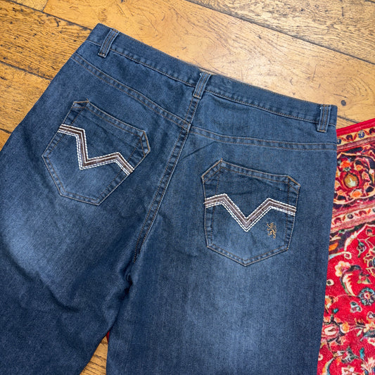 Vintage Lions Crest Blue Embroidered Y2K Hip Hop Baggy Jeans Shorts Jorts - 40