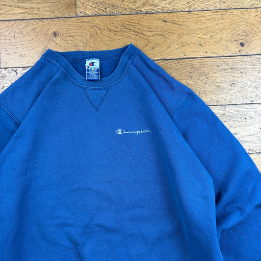 Vintage Champion Blue Embroidered Sweatshirt - XL