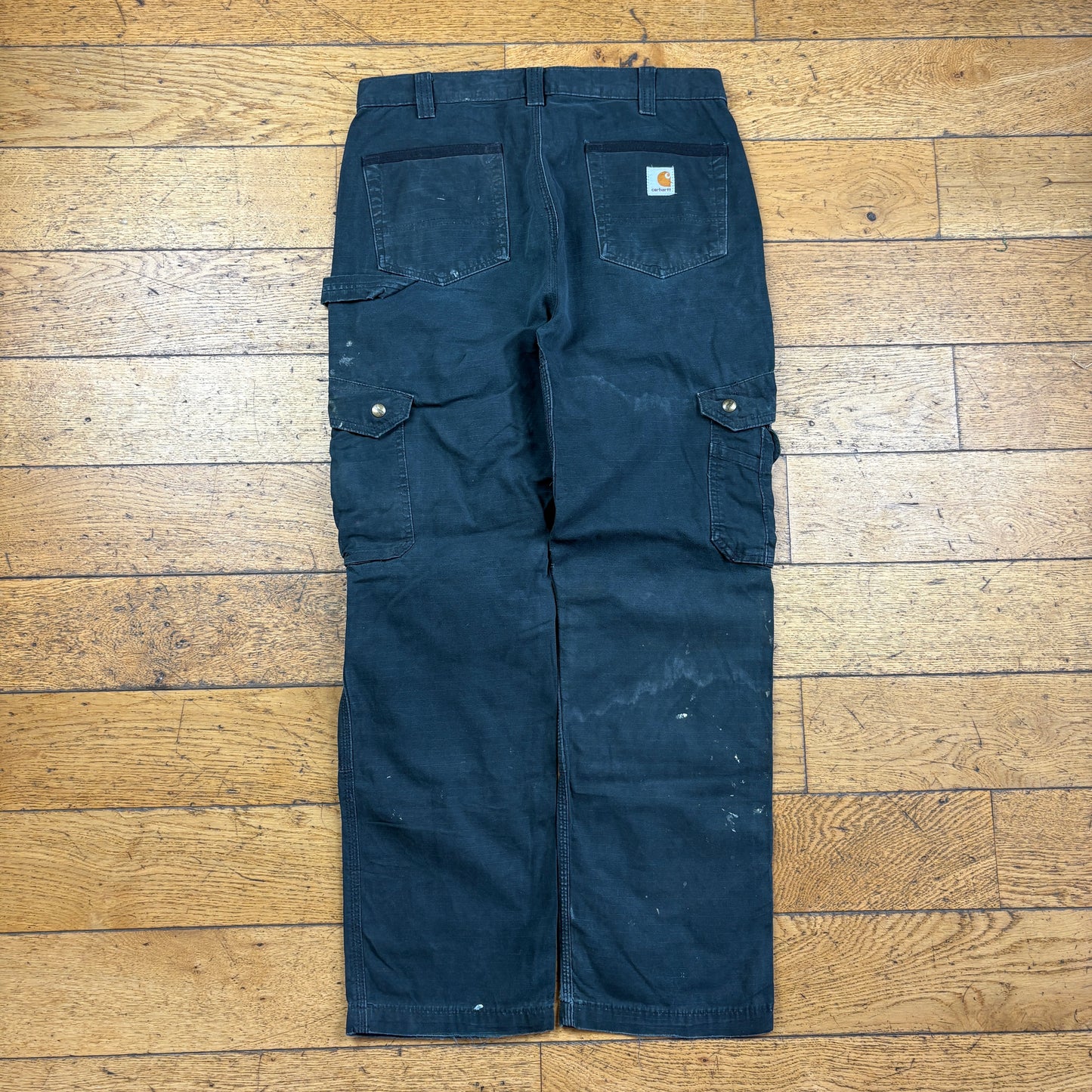 Vintage Carhartt Black Double Knee Cargo Workwear Carpenter Baggy Trousers - 34