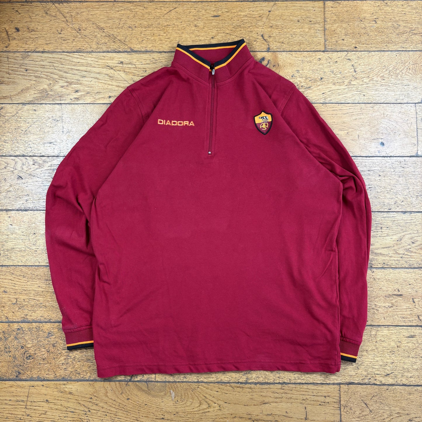Vintage Diadora AS Roma Burgundy Football Embroidered Training Top - L