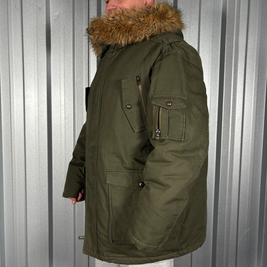 Ecko Unltd Green Down Filled Fur Hood Parka Hip Hop Jacket - L