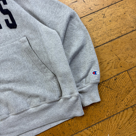 Vintage Champion College Embroidered Grey Hoodie Sweatshirt - S