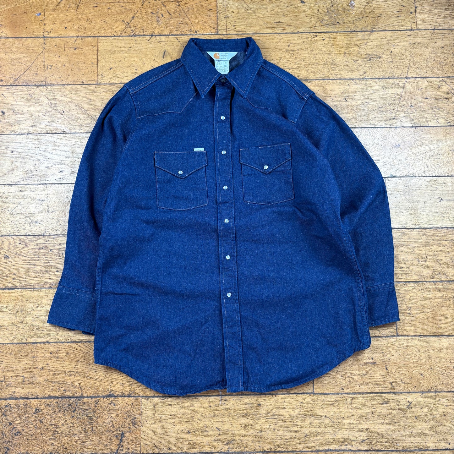Vintage Carhartt Denim Western Workwear Blue Shirt - XL