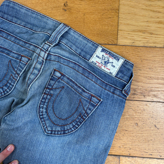 Vintage True Religion Womens Blue Embroidered Y2K Shorts Jorts - Size 8