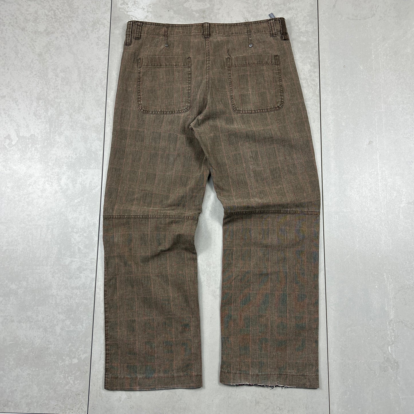 Vintage Italian Brown Check Baggy Cargo Double Knee Trousers - 36