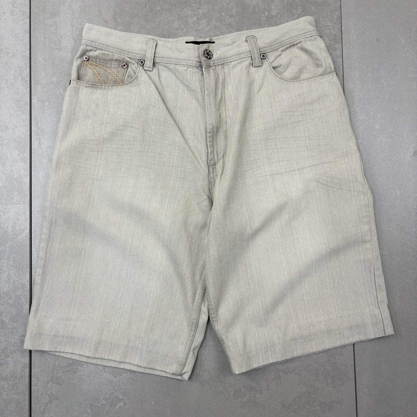 Vintage Embroidered Cream Hip Hop Baggy Shorts Jorts - 36